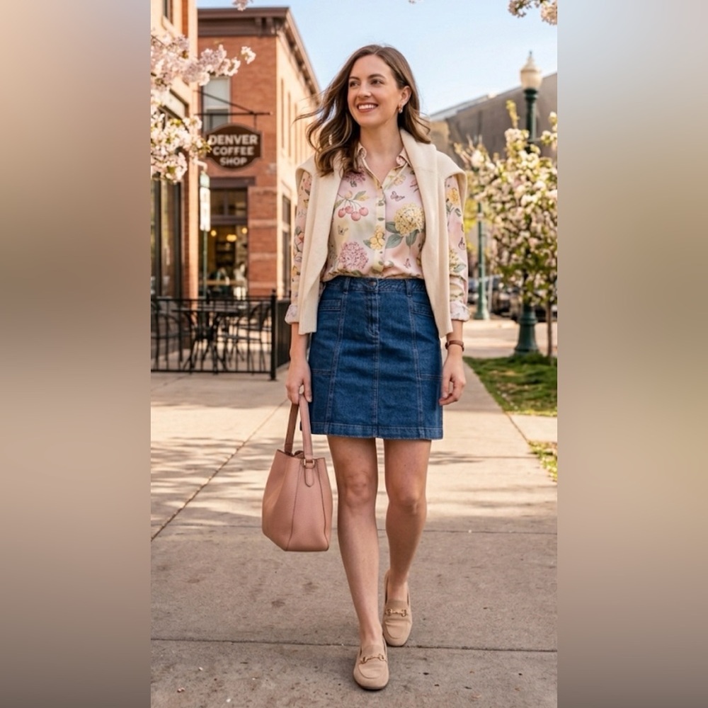 Boden Seamed Denim High Rise Mini Skirt Mid Wash 10R - Picture 7 of 8